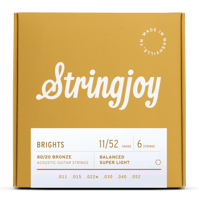 Stringjoy 11-52 Super Light Gauge Brights - 80/20 Bronze Acoustic Guitar Strings