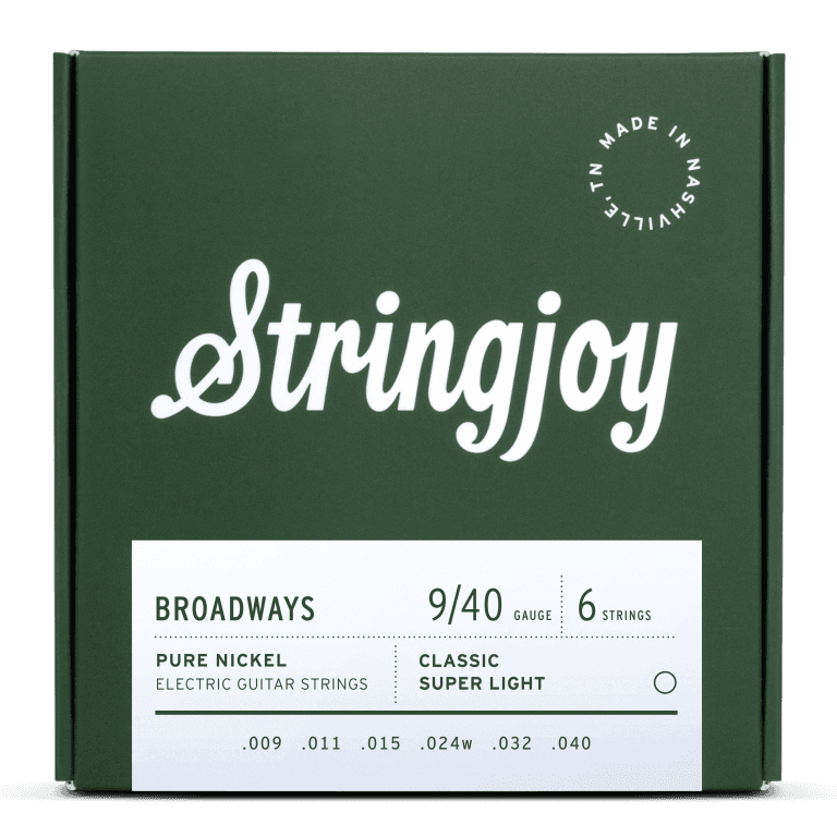Stringjoy 9-40 Classic Super Light Gauge Broadways - Pure Nickel Electric Guitar Strings