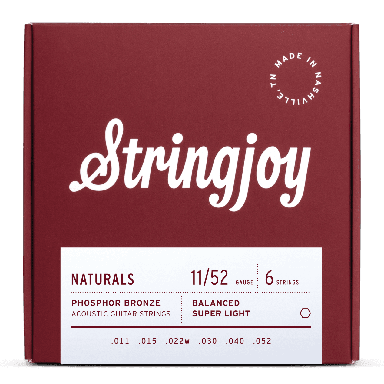 Stringjoy 11-52 Super Light Gauge Naturals - Phosphor Bronze Acoustic Guitar Strings