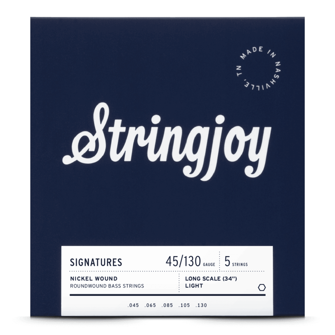 Stringjoy 45-130 Long Scale Light Gauge 5 String Signatures - Nickel Wound Bass Guitar Strings