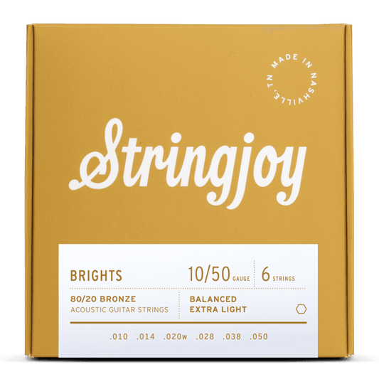 Stringjoy 10-50 Extra Light Gauge Brights - 80/20 Bronze Acoustic Guitar Strings