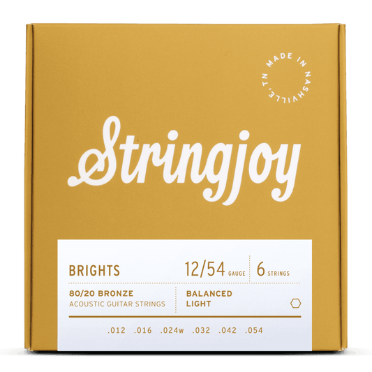 Stringjoy 12-54 Light Gauge Brights - 80/20 Bronze Acoustic Guitar Strings