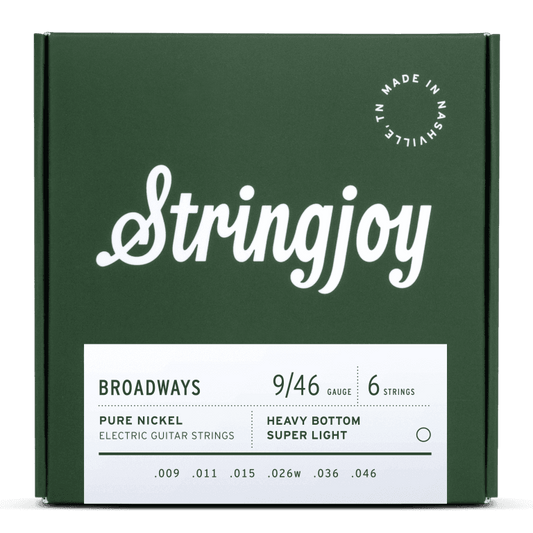 Stringjoy 9-46 Heavy Bottom Super Light Gauge Broadways - Pure Nickel Electric Guitar Strings