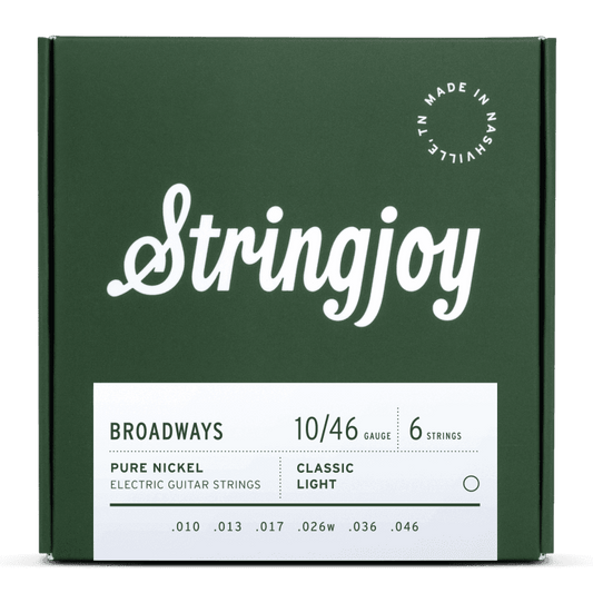 Stringjoy 10-46 Classic Light Gauge Broadways - Pure Nickel Electric Guitar Strings