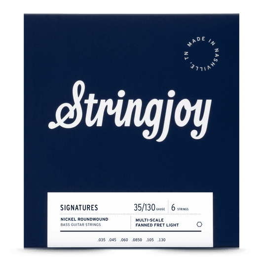 Stringjoy 30-130 Fanned Fret 6 String Light Gauge Signatures - Nickel Wound Bass Guitar Strings