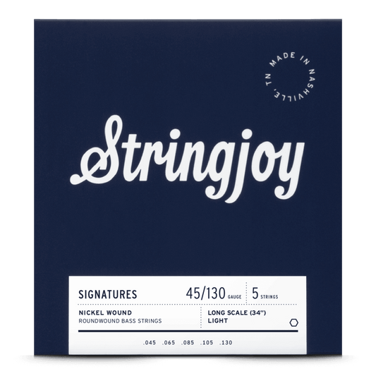 Stringjoy 45-130 Long Scale Light Gauge 5 String Signatures - Nickel Wound Bass Guitar Strings
