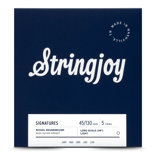 Stringjoy 45-130 Long Scale Light Gauge 5 String Signatures - Nickel Wound Bass Guitar Strings