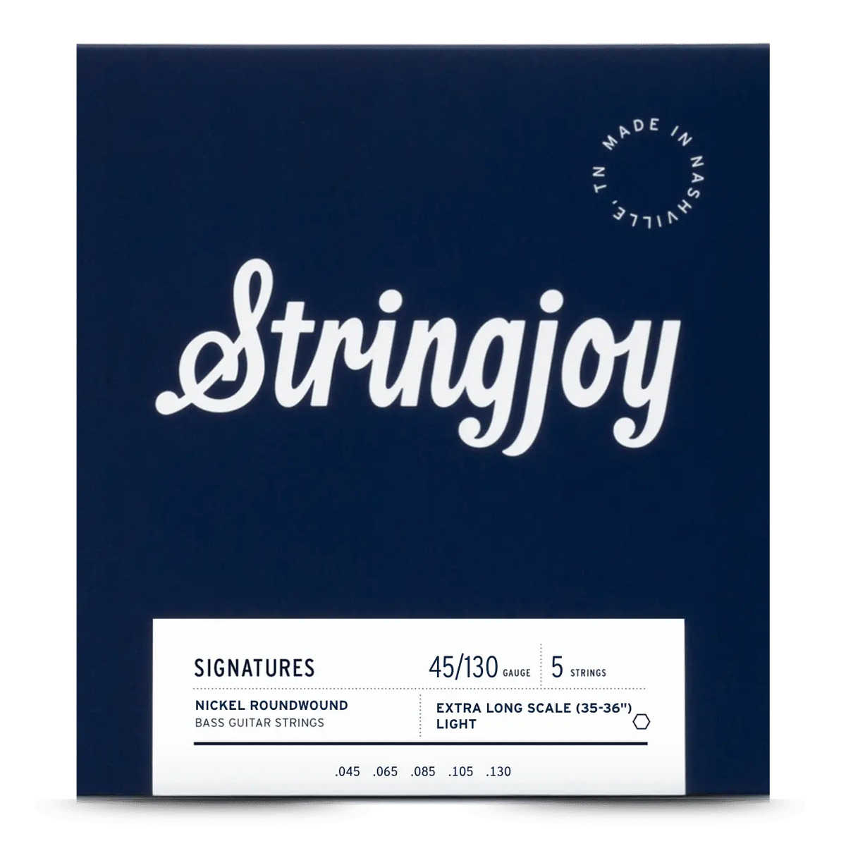 Stringjoy 45-130 Extra Long Scale 5 String Light Gauge Signatures - Nickel Wound Bass Guitar Strings