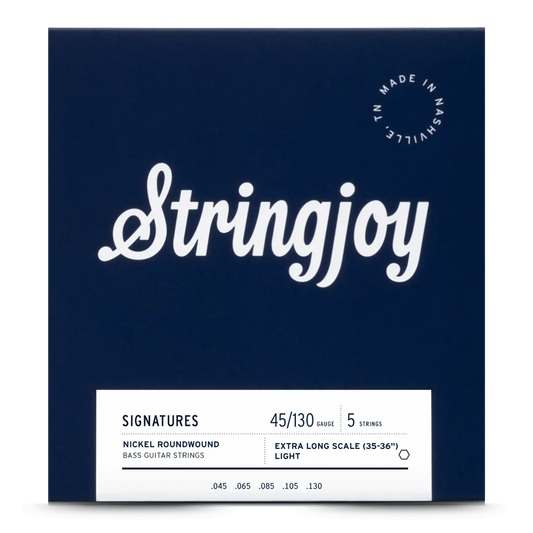 Stringjoy 45-130 Extra Long Scale 5 String Light Gauge Signatures - Nickel Wound Bass Guitar Strings