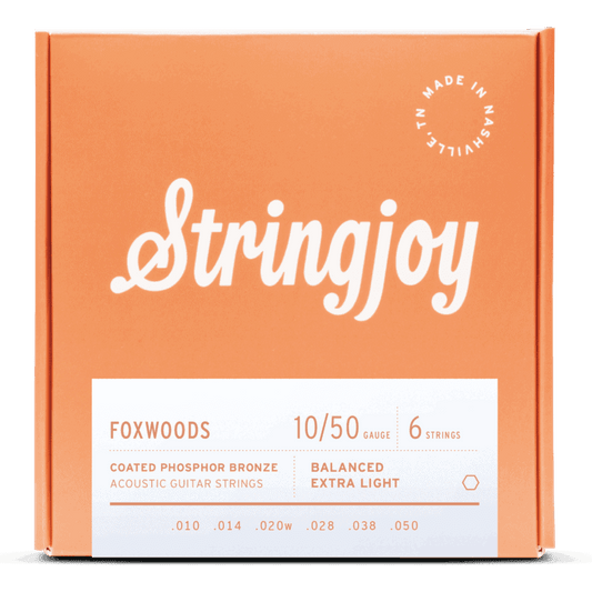 Stringjoy 10-50 Extra Light Gauge Foxwoods - Coated Phosphor Bronze Acoustic Guitar Strings