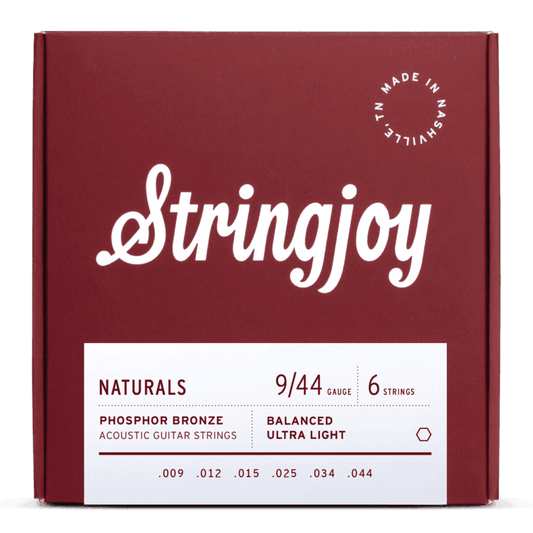 Stringjoy 9-44 Ultra Light Gauge Naturals - Phosphor Bronze Acoustic Guitar Strings