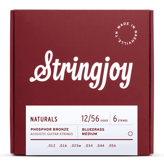 Stringjoy 12-56 Bluegrass Medium Gauge Naturals - Phosphor Bronze Acoustic Guitar Strings