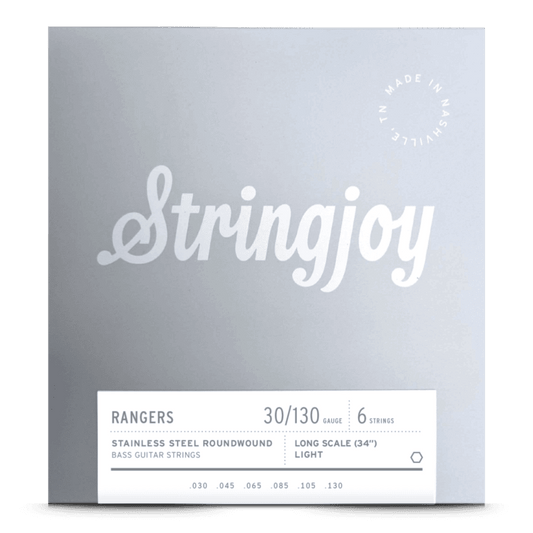 Stringjoy 30-130 Long Scale 6 String Light Gauge Rangers - Stainless Steel Bass Guitar Strings