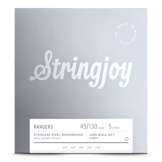 Stringjoy 45-130 Long Scale 5 String Light Gauge Rangers - Stainless Steel Bass Guitar Strings