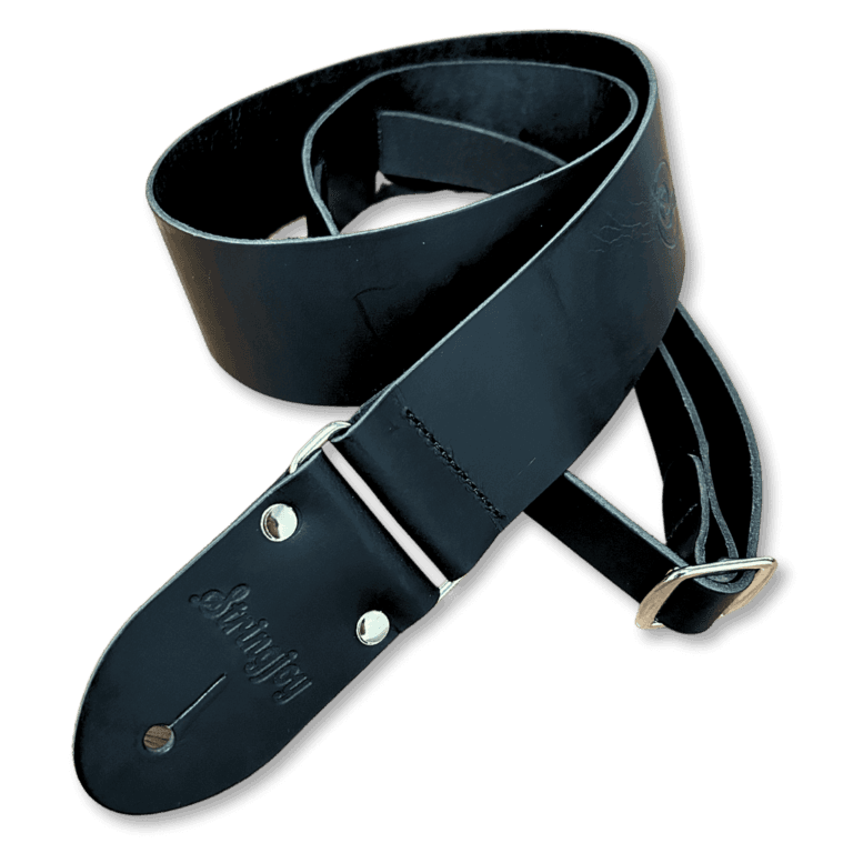 Stringjoy Smooth Black Leather Modern Classic Guitar Strap