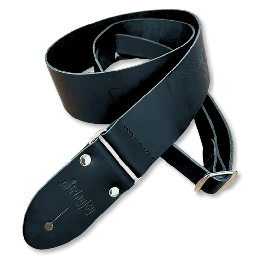Stringjoy Smooth Black Leather Modern Classic Guitar Strap