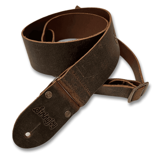 Stringjoy Natural Brown Leather Modern Classic Guitar Strap